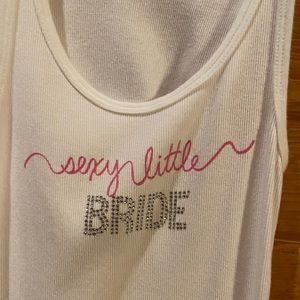 Victoria’s Secret ‘sexy little bride’ white tank top. Size small. Pink & silver.